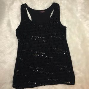Black Sparkle Layered Fringe Tank Top
